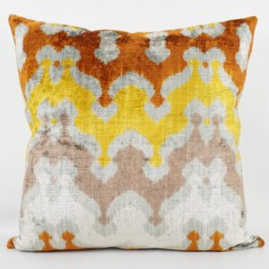 KISSENHÜLLE HANDMADE SILK/ VELVET HELLGRAU-BRAUN-GELB-OFFWHITE