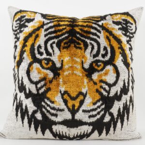 KISSENHÜLLE HANDMADE SILK/ VELVET ORANGE-SCHWARZ-OFFWHITE