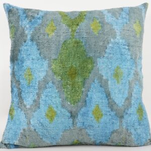 KISSENHÜLLE HANDMADE SILK/ VELVET HELL-BLAU-GRAU-GRÜN