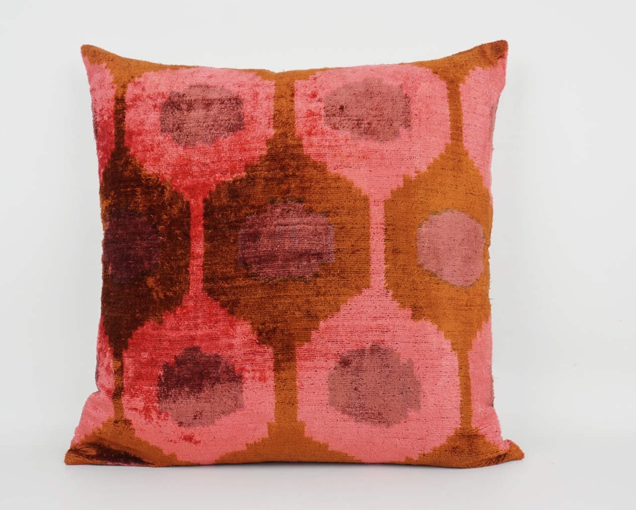 KISSENHÜLLE HANDMADE SILK/ VELVET ORANGE-BRAUN-FLIEDER-ROSE