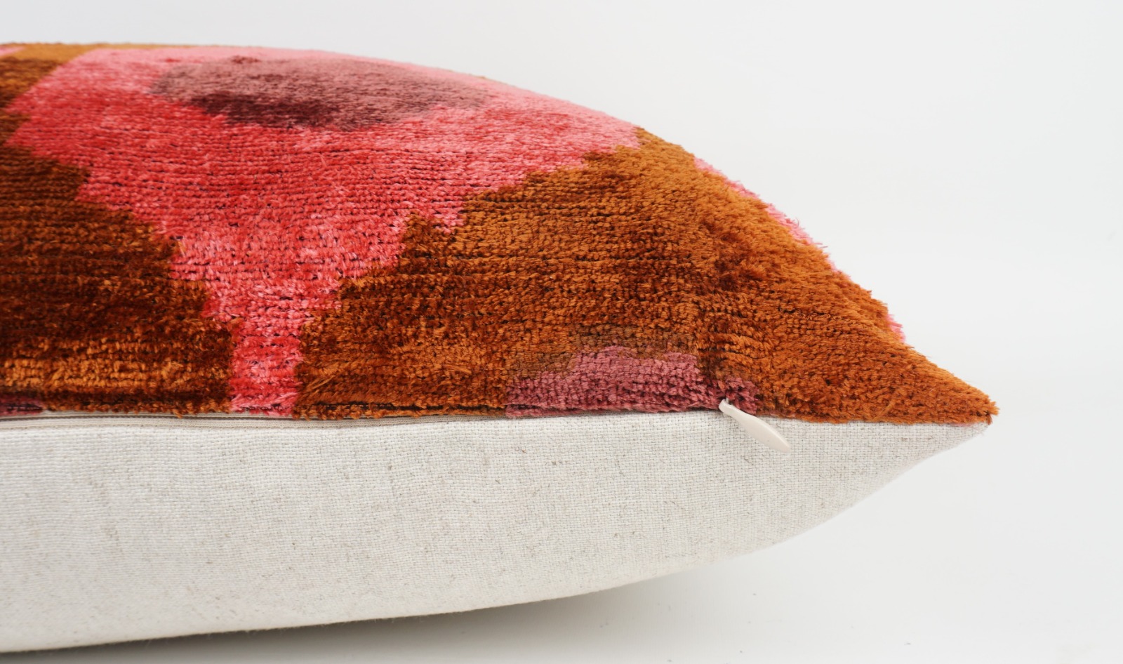 KISSENHÜLLE HANDMADE SILK/ VELVET ORANGE-BRAUN-FLIEDER-ROSE